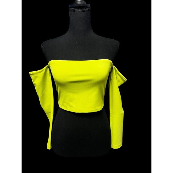 Susana monaco Cropped Off-Shoulder Long Sleeve Top, Lime Green vacation summer - Picture 1 of 7